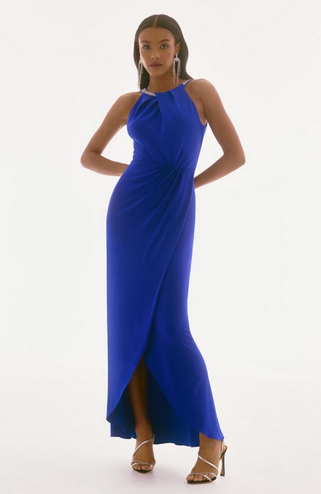blue knit halter dress Knit Halter Slit Dress Dusty Blue XS/S main image 1