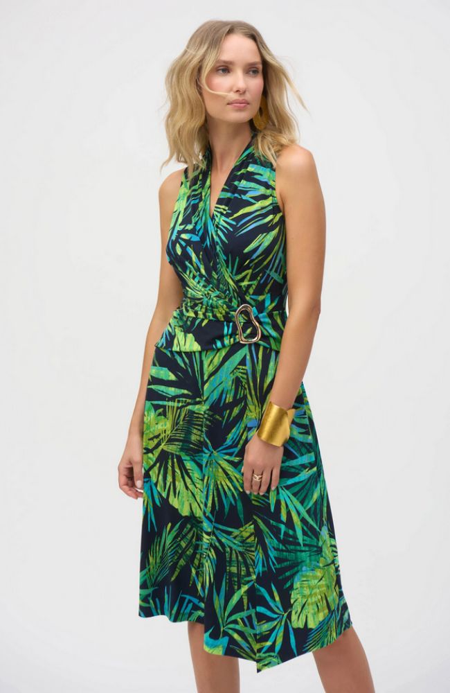 green emerald velvet dress Tropical Print Fit Flare Dress – shoprodeodrive