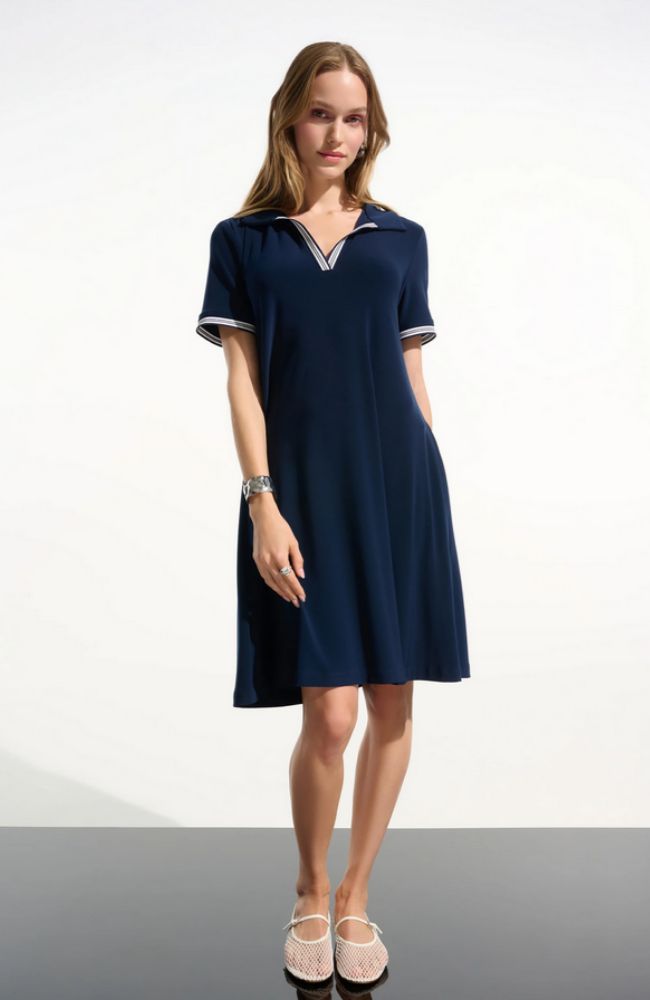 Silky Knit Trapeze Dress in Indigo – shoprodeodrive