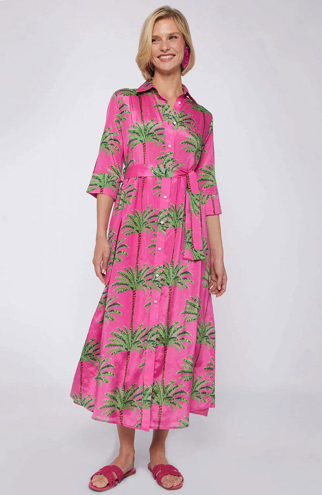 pink palm print dress Poupette St Barth Cruz Mini Dress