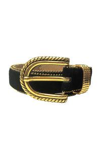 Gold Buckle Bead Leather Belt