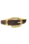 Gold Buckle Bead Leather Belt