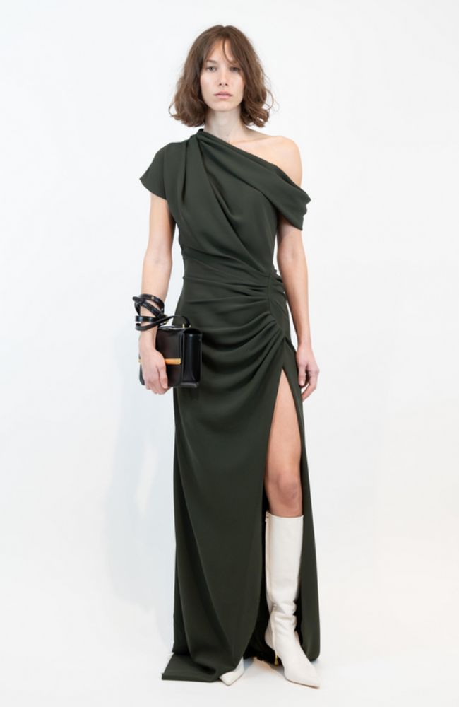 slim fit dress slacks Kally SL Draped Midi Dress – shoprodeodrive