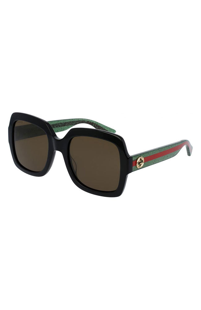 Gucci Black Square Sunglasses with Brown Lenses and Green-Red Stripe Temples s-l400.jpg main image 2
