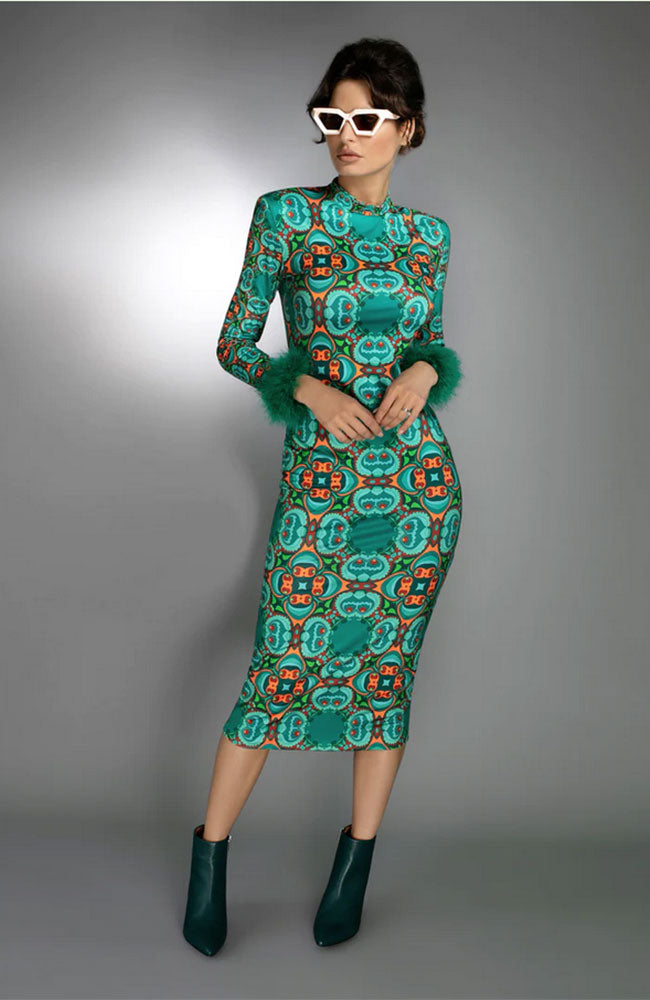 green emerald velvet dress Mock Neck Midi Dress – shoprodeodrive