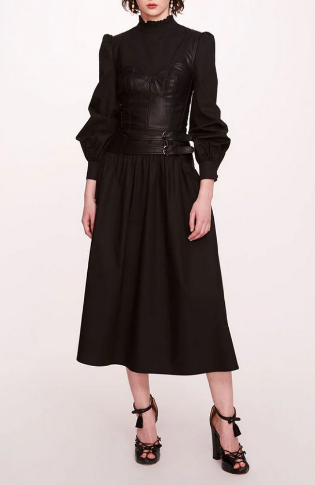 fitted lace wedding dress Faux Leather Poplin Corset Dress – shoprodeodrive
