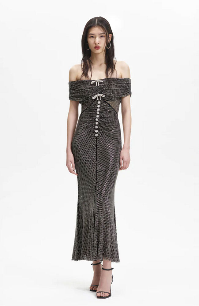 Diamante Fishnet Rhinstone Midi Dress – shoprodeodrive