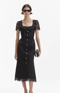 Black Guipure Lace Midi Dress