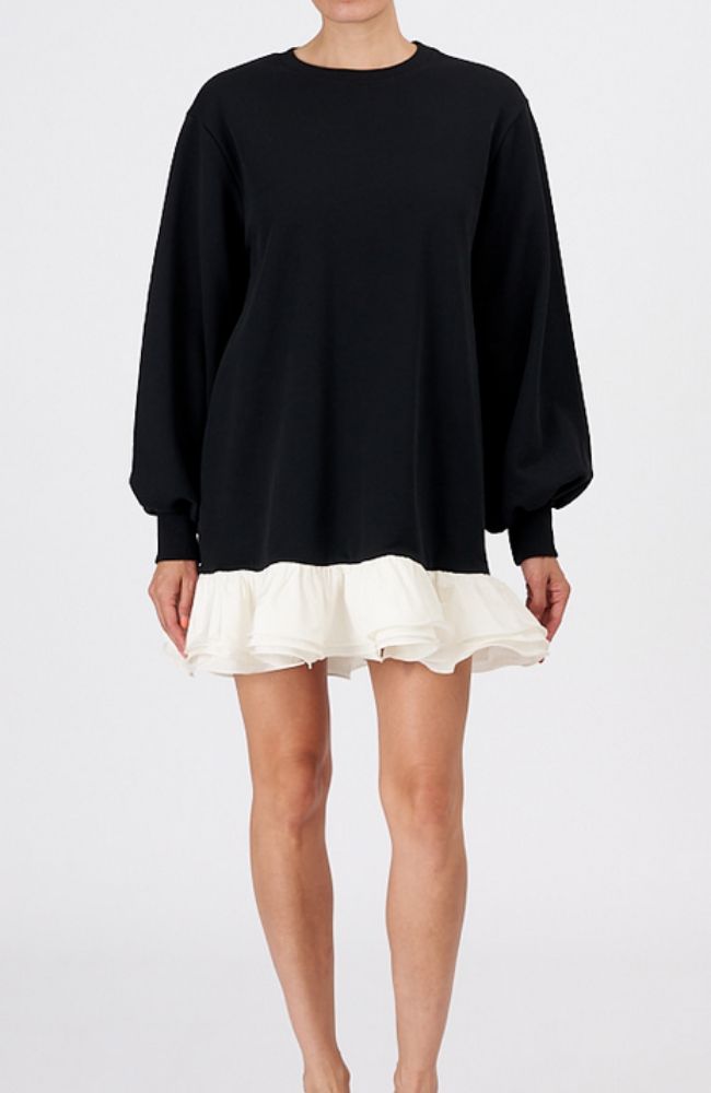 black sweater dress with poplin frill Thistle Poplin Mini Dress main image 0