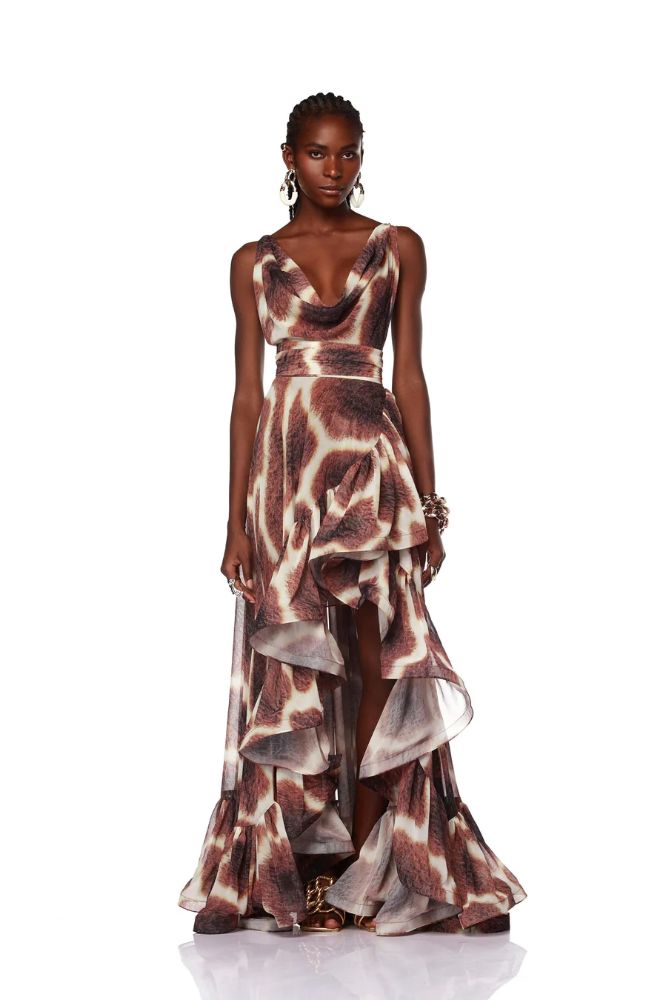 open lace back dress Leo Ruffle Gown – shoprodeodrive