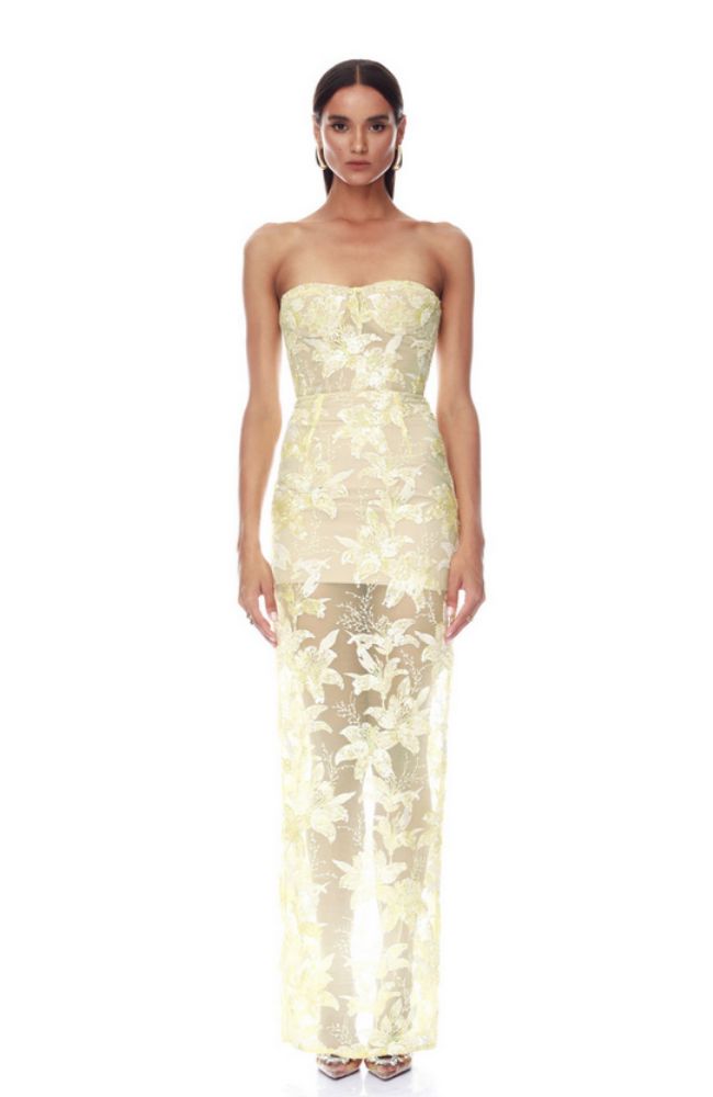 dahlia floral sequin maxi dress Bronx Banco Dahlia Floral Sequin Column Gown