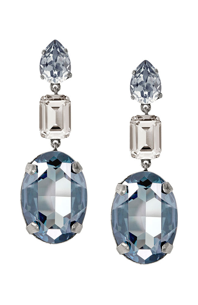 Silver Blue Shade Swarovski Crystal Drop Earrings