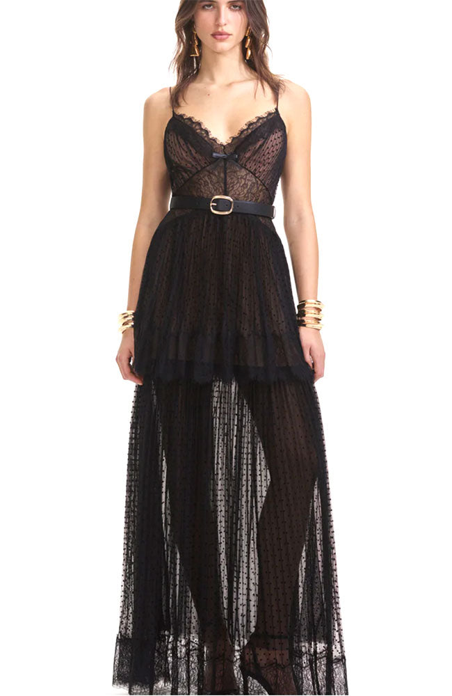 Dot Mesh Tiered Maxi Dress shoprodeodrive Dot Mesh Tiered Maxi Dress shoprodeodrive