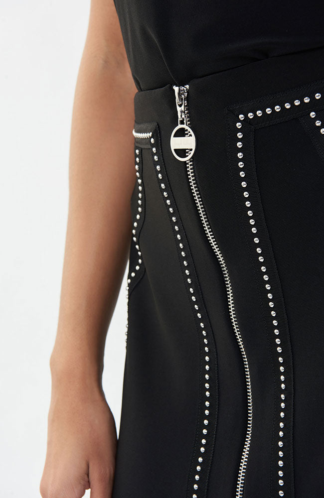 Zip Front Studded Skirt in Black