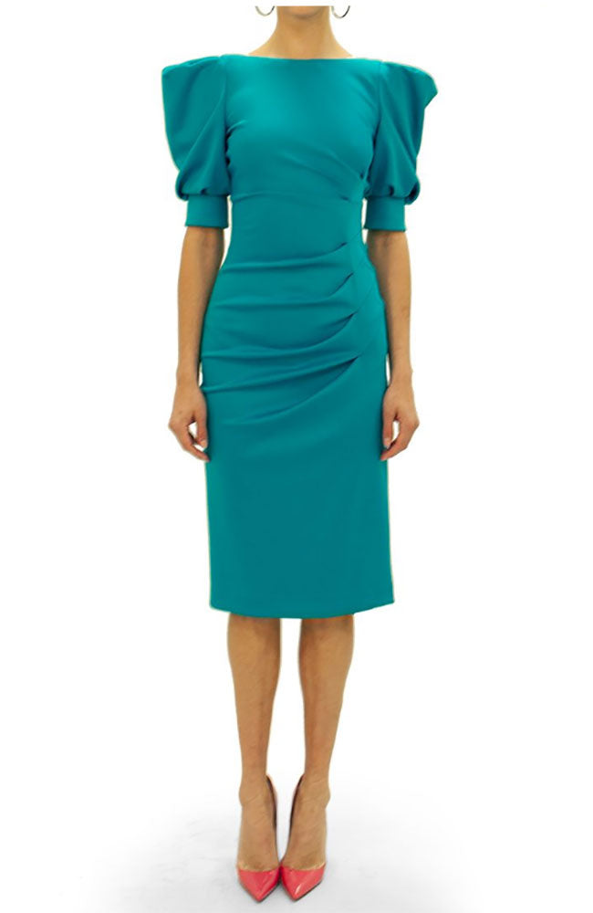 Black Halo Scuba Crepe Cocktail Dress in Jeweled Cyan