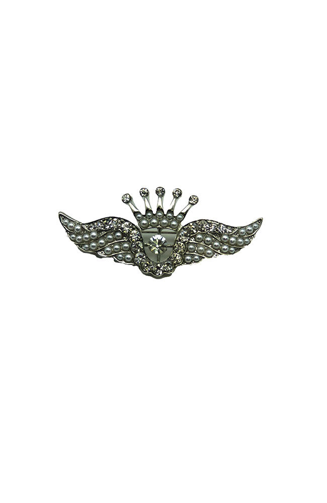 Crown Wings Pin Pearl Medium