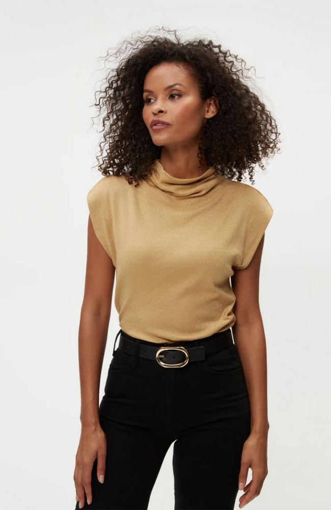 Reese Mock Neck Power Shoulder Top