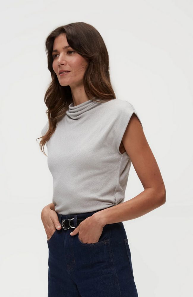 Reese Mock Neck Power Shoulder Top