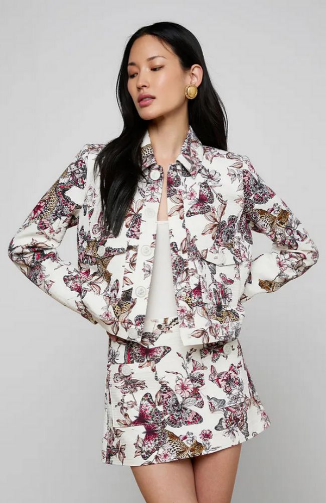 NYX Crop Jacket in White Large Butterfly