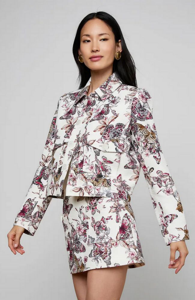 NYX Crop Jacket in White Large Butterfly