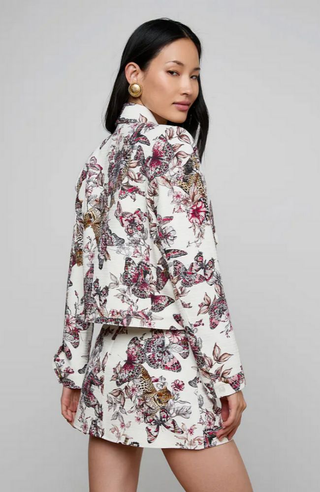 NYX Crop Jacket in White Large Butterfly