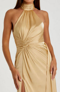 Open Back High Neck Ruched Gown