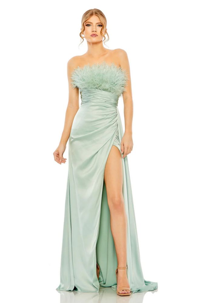 Strapless Feather Satin Gown