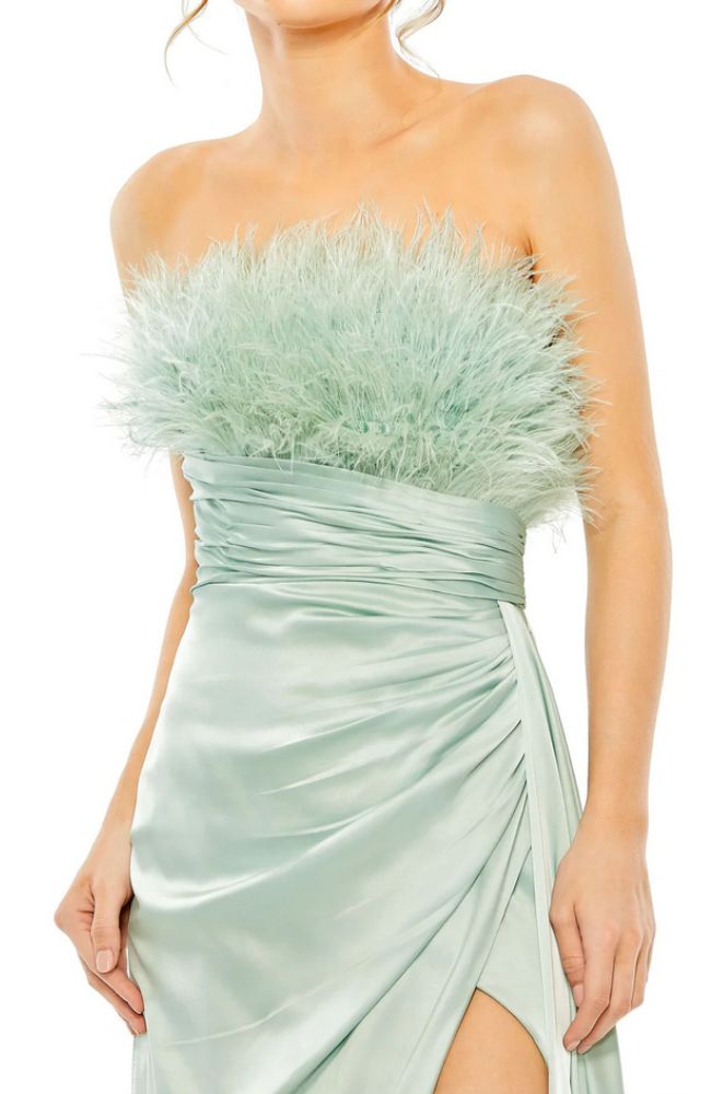 Strapless Feather Satin Gown