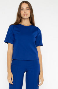 Ponte Knit Short Sleeve Top Extended in Cobalt