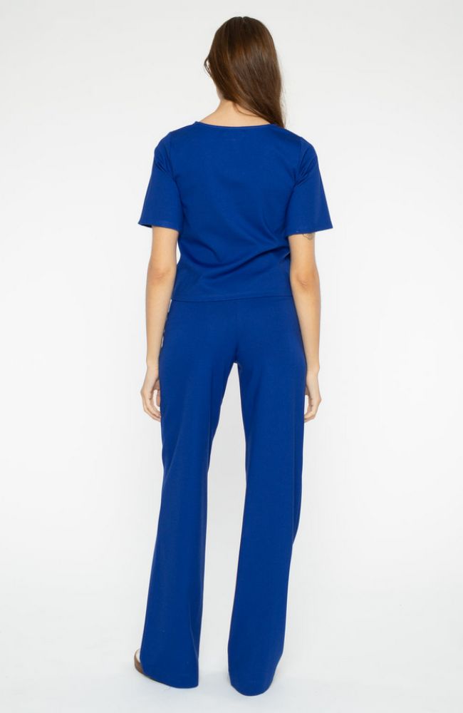 Ponte Knit Short Sleeve Top Extended in Cobalt