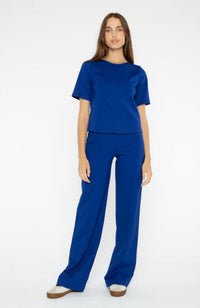 Ponte Knit Wide Leg Pant Cropped in Cobalt