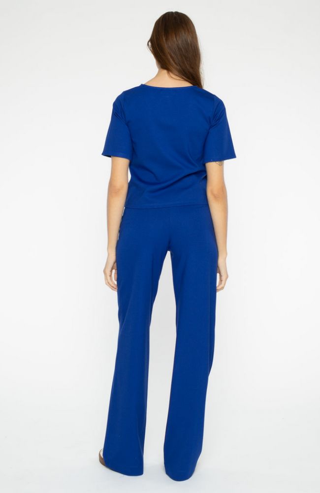 Ponte Knit Wide Leg Pant Cropped in Cobalt