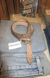 Taupe Snake Belt with Silver Rectangle Buckle