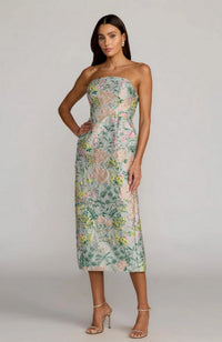 Strapless Brocade Midi Dress
