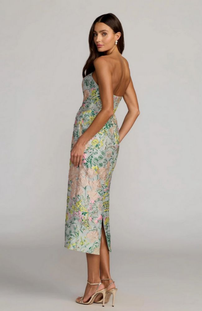 Strapless Brocade Midi Dress