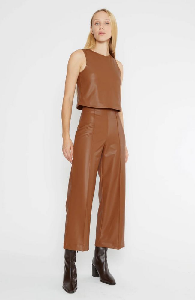 Vegan Leather Straight Leg Pant Cropped
