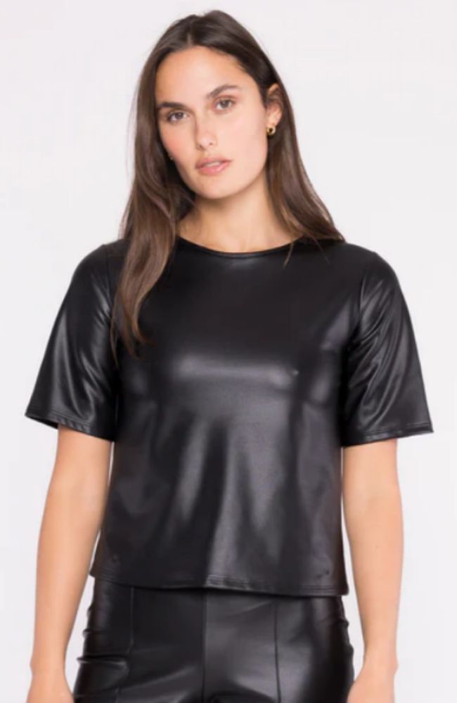 Vegan Leather Short Sleeve Top