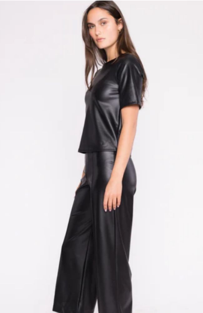 Vegan Leather Short Sleeve Top