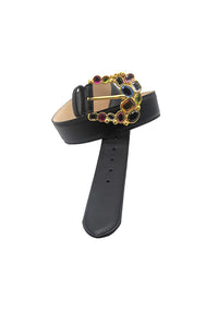 Color Stns Gold Belt Black
