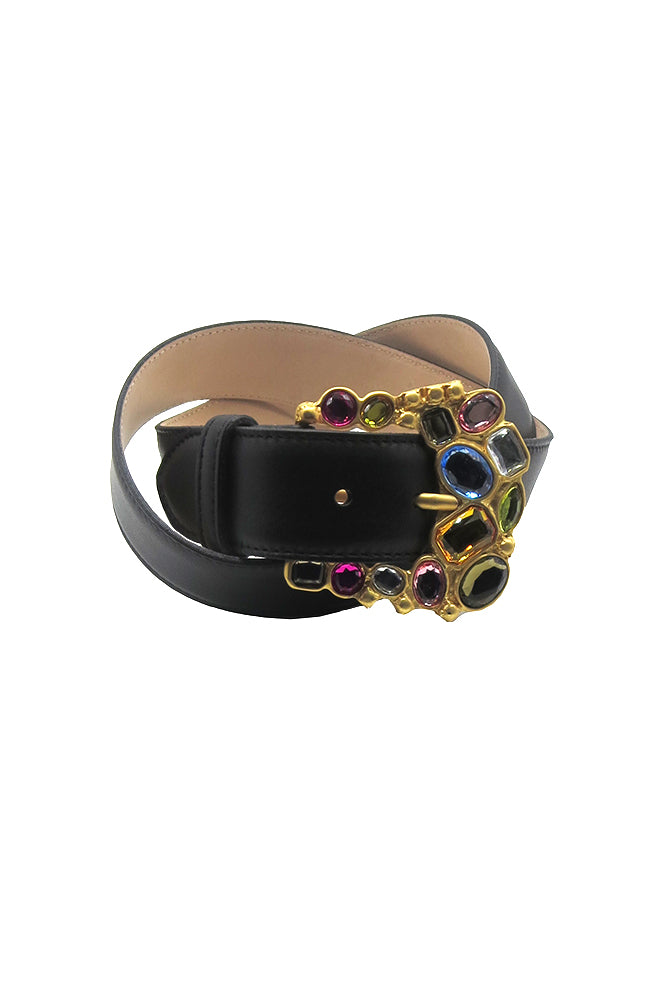 Color Stns Gold Belt Black