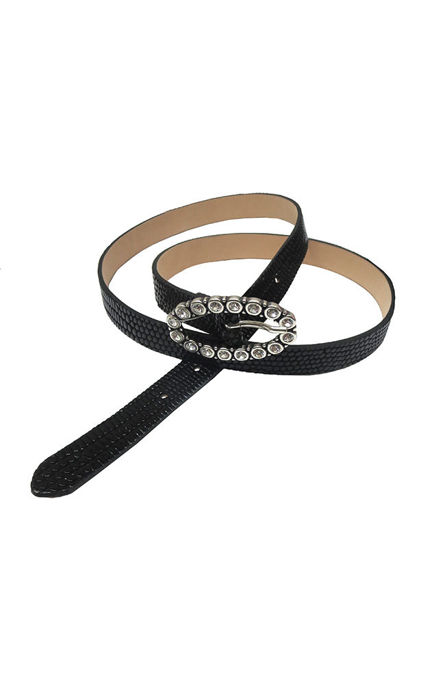 Black Embossed Belt CZ Encrusted Buckle