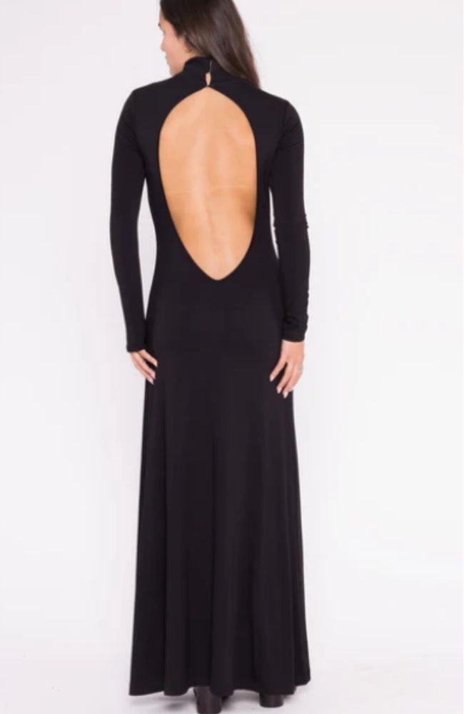 backless black turtleneck dress Colleen Allen Backless Sleeveless Jersey Dress - Black