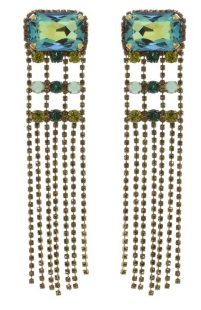 Blue Gem Chain Tassel Earrings
