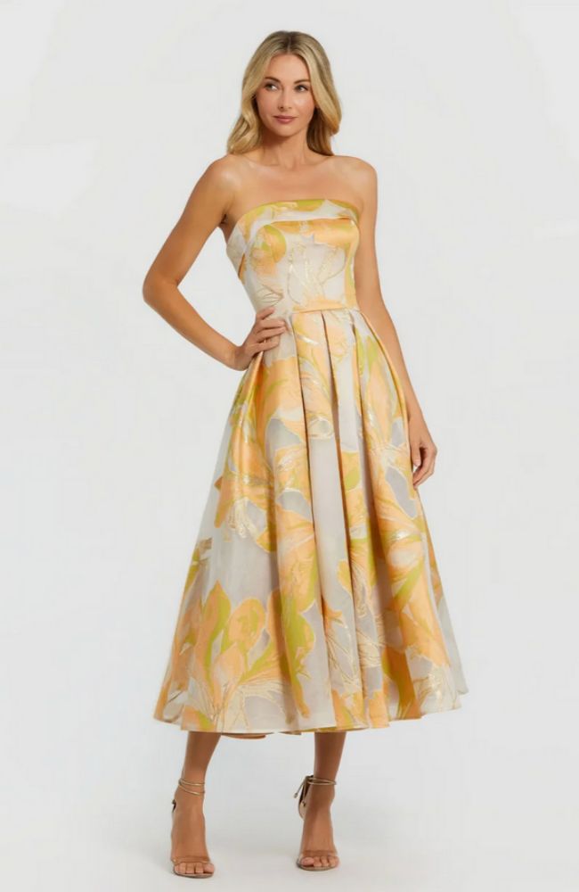 Brocade Midi Dress with Pockets