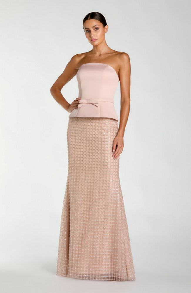 Satin Top Sequin Skirt Column Gown