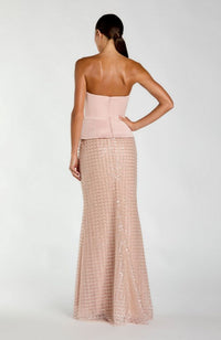 Satin Top Sequin Skirt Column Gown