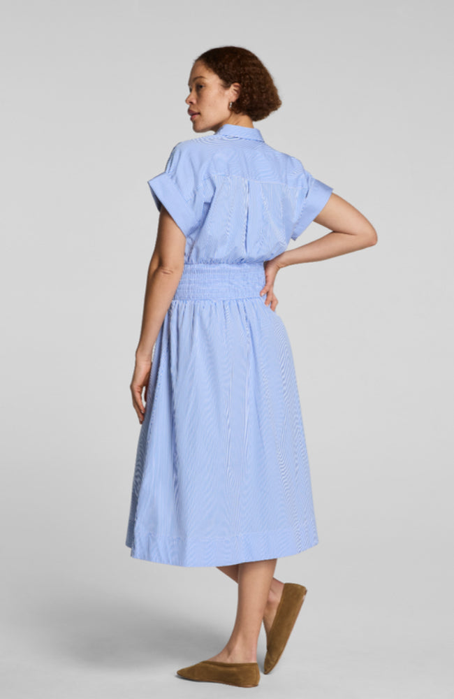 Poplin Smocked Midi Shirt Dress