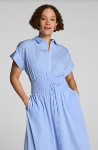 Poplin Smocked Midi Shirt Dress