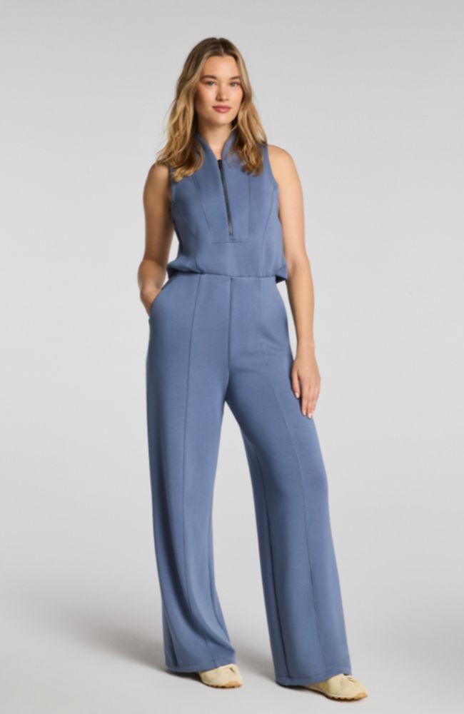Shawl Collar Half Zip Jumpsuit