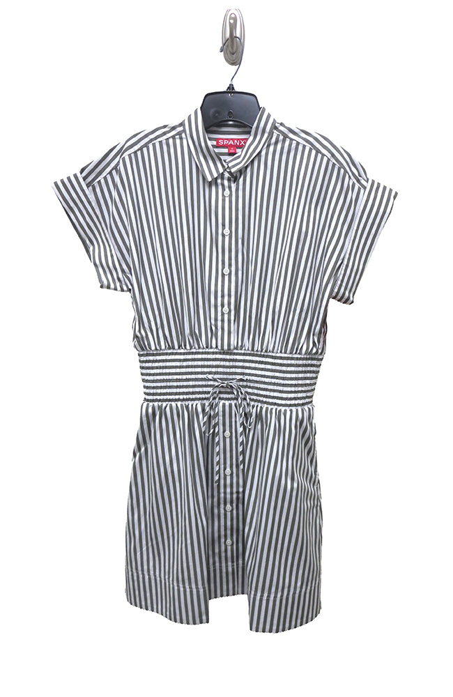 Poplin Smocked Mini Shirt Dress